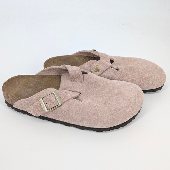 Birkenstock Shoes - Birkenstock Boston Clogs Women 39 8.5 Rose Pink Suede Leather Slip On Buckle